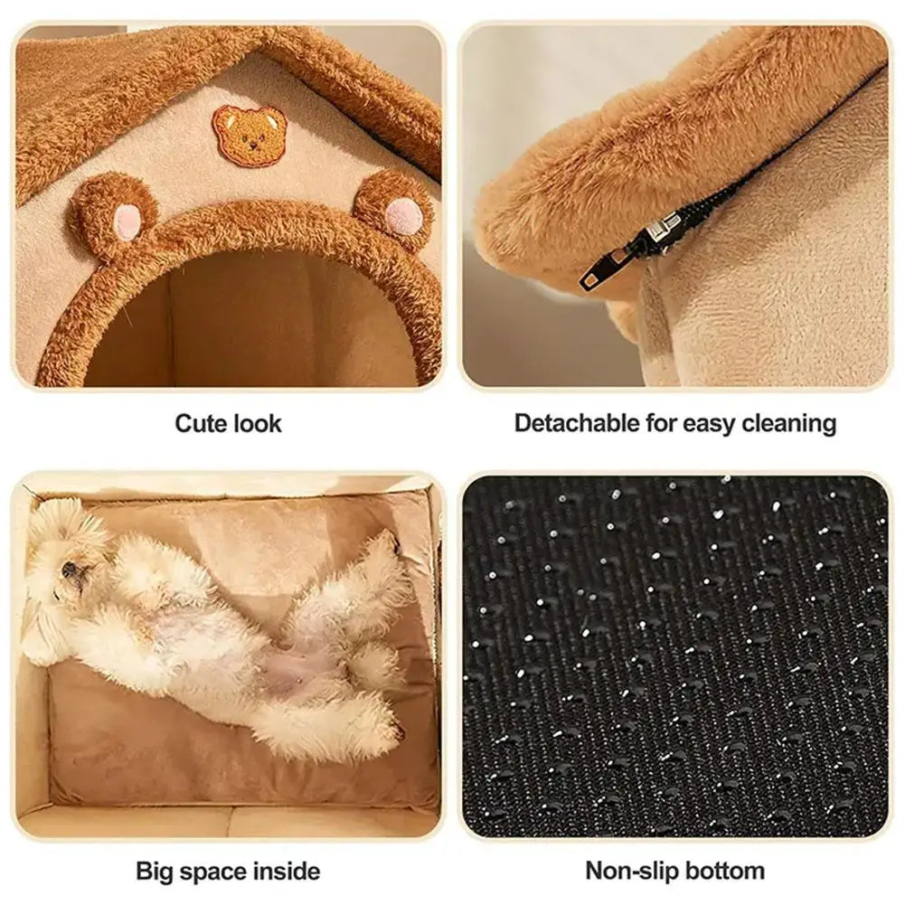 Cozy Cat Cave Bed Plush Indoor Pet House with Removable Cushion