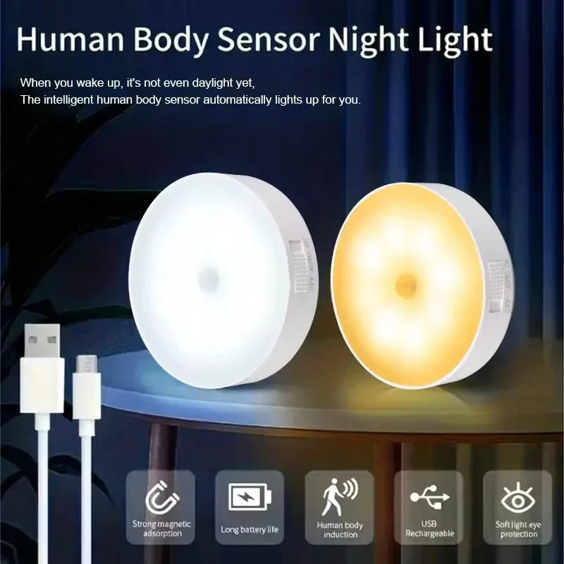 LED Smart Human Body Wireless Magentic Suction Sensor Night Lights Emergency Automatic Lighting USB Charging LED Cabinet Lights