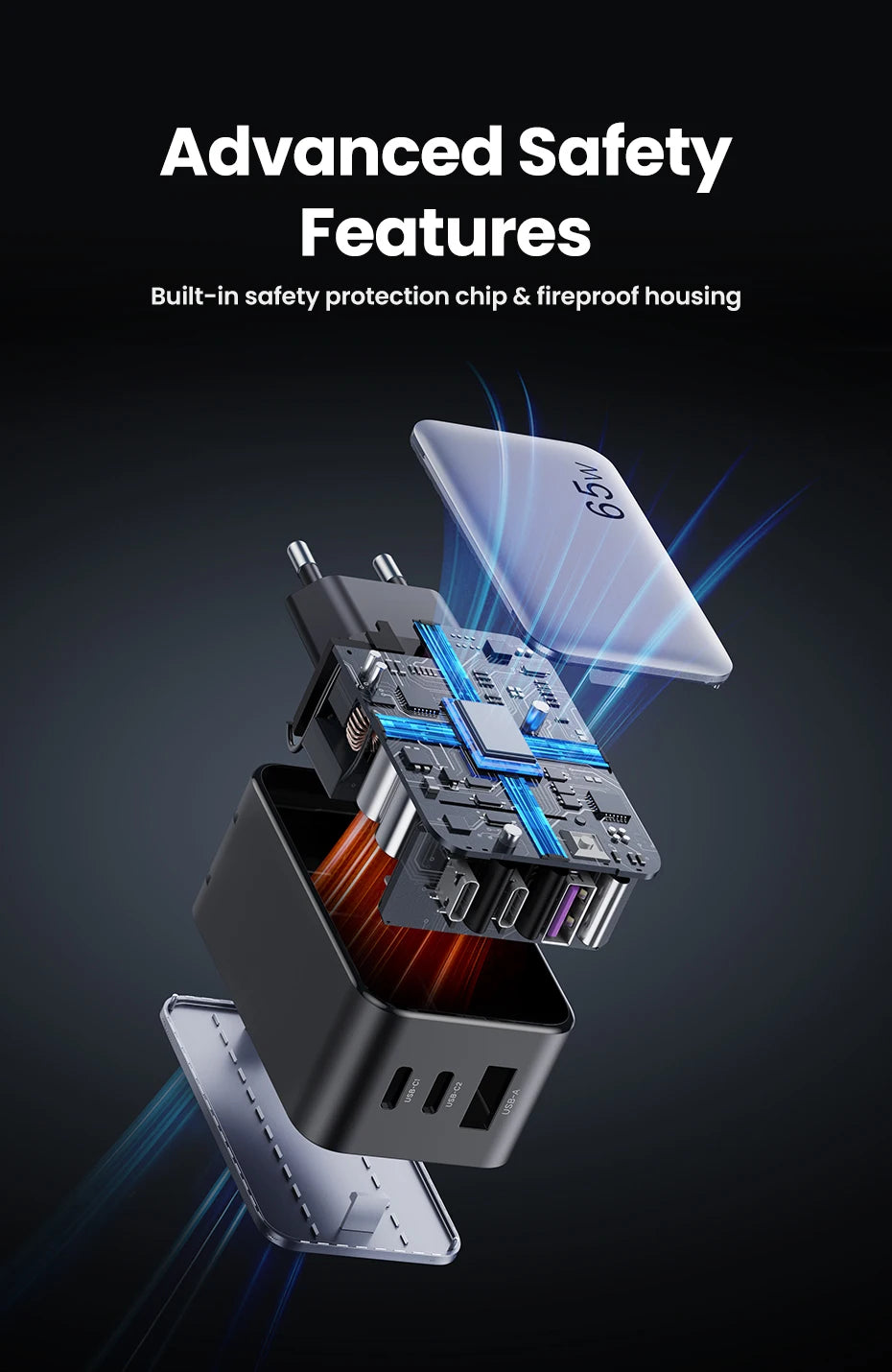 65W GaN Charger Quick Charge 4.0 3.0 USB C Charger for iPhone