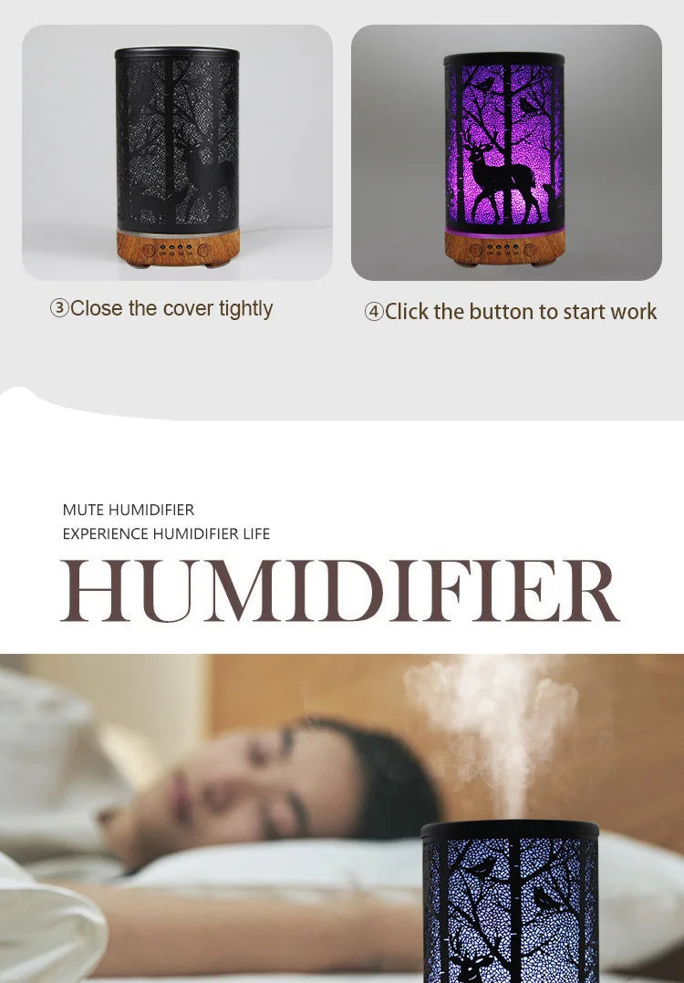 Aroma Diffuser Ultrasonic Perfume Air Humidifier Iron Art Deer Pattern