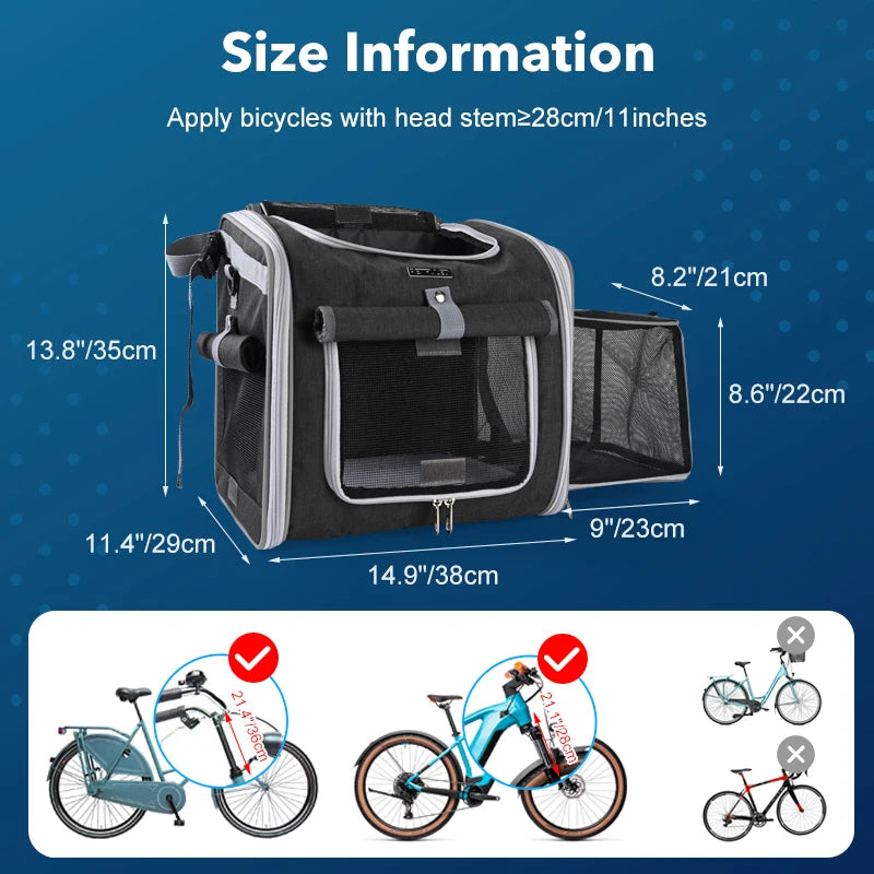 Expandable Dog & Cat Bike Basket Carrier