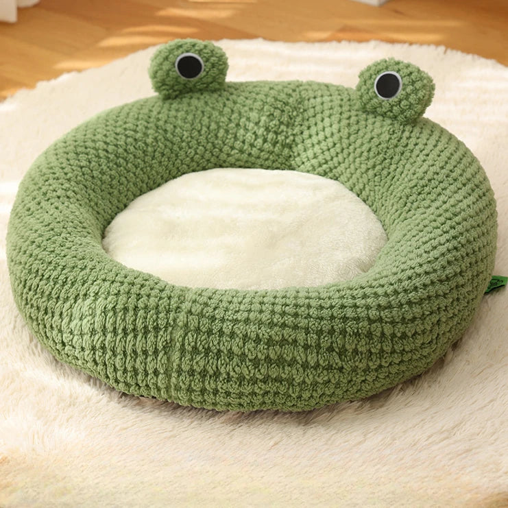 Warm Plush Frog Dog & Cat Cave Bed for Puppies, Kittens & Small Pets