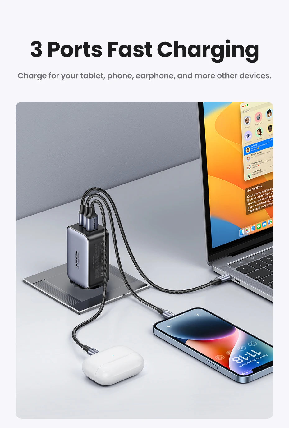 65W GaN Charger Quick Charge 4.0 3.0 USB C Charger for iPhone