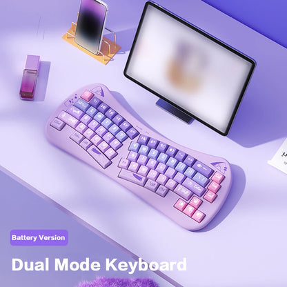 BOW Bluetooth USB Wireless Split Keyboard  68 Keys Multi Media Button Cute Cat Ergonomic  Keyboard for Win/Android/iOS/ OS