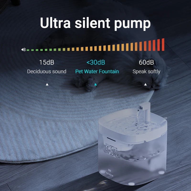 ROJECO 1.5L Automatic Cat Water Fountain Quiet Filtered Pet Water Dispenser