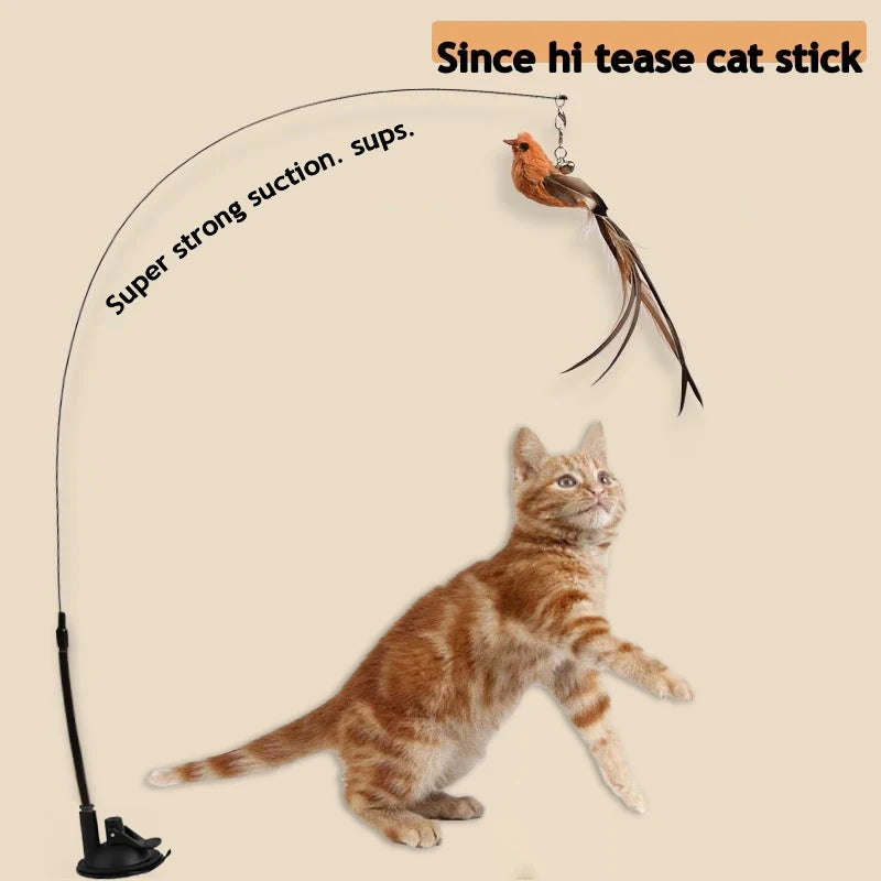 Interactive Feather Bird Cat Toy with Suction Cup