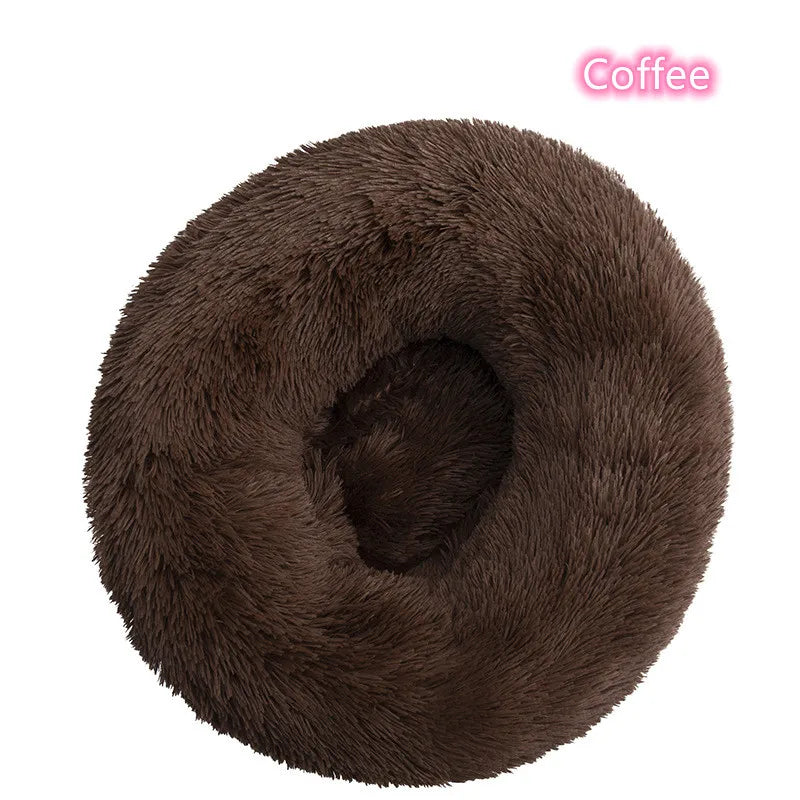 Calming Plush Cat Bed Warm Washable Donut Cushion for Indoor Pets