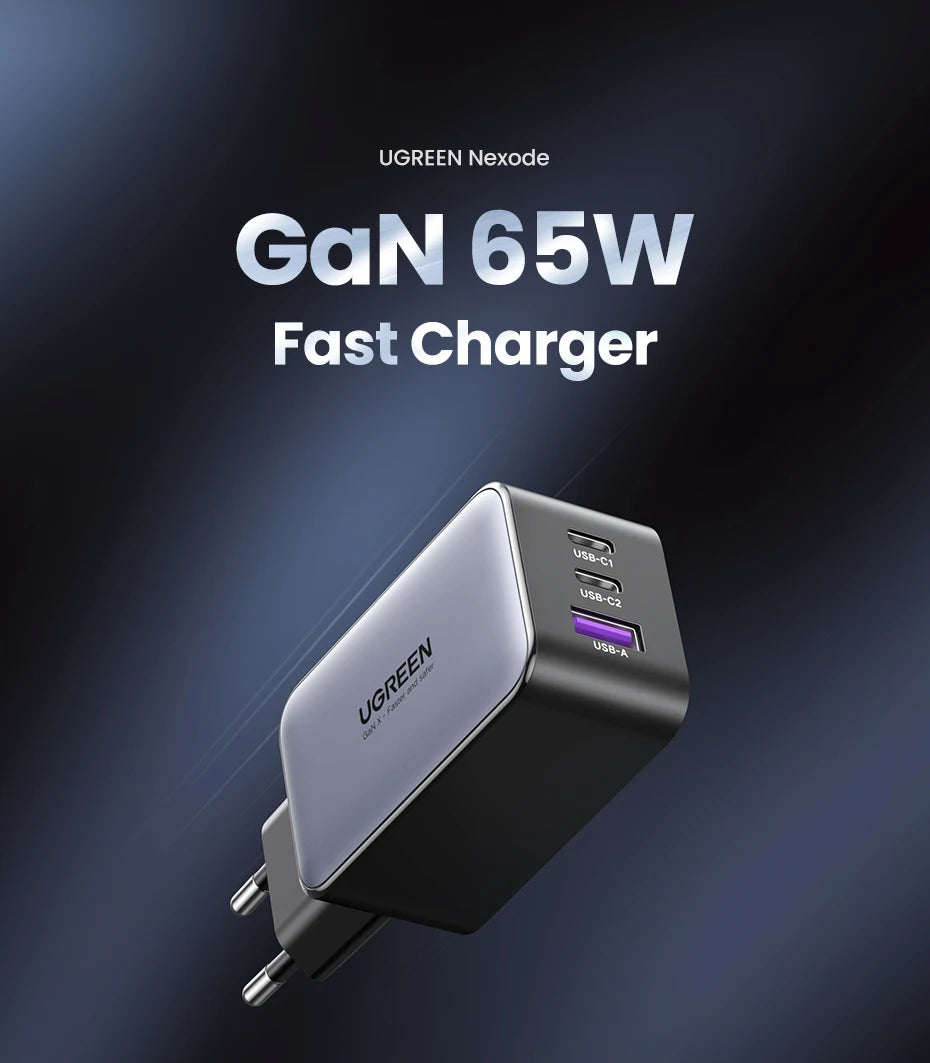 65W GaN Charger Quick Charge 4.0 3.0 USB C Charger for iPhone