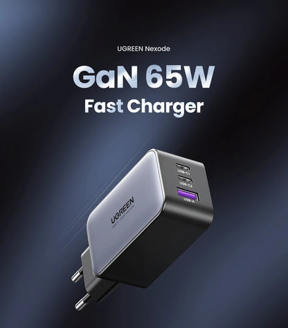 UGREEN 65W GaN Charger Quick Charge 4.0 3.0 USB C Charger for iPhone 17 16 15 Pro Max Laptop Macbook Air Tablet PD Fast Charger