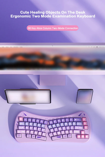 BOW Bluetooth USB Wireless Split Keyboard  68 Keys Multi Media Button Cute Cat Ergonomic  Keyboard for Win/Android/iOS/ OS