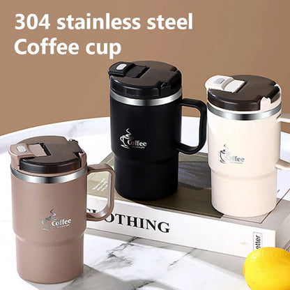 Insulated Coffee Cup 304 Stainless Steel Tea Cup With Tea Strainer Lid Straw Water Milk Juice Cups Coffee Mug For Home Drinkware