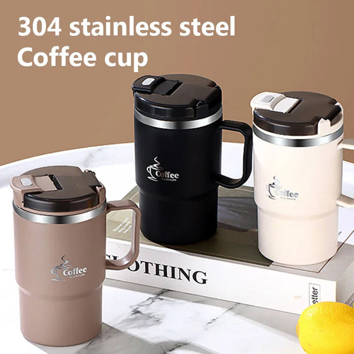 Insulated Coffee Cup 304 Stainless Steel Tea Cup With Tea Strainer Lid Straw