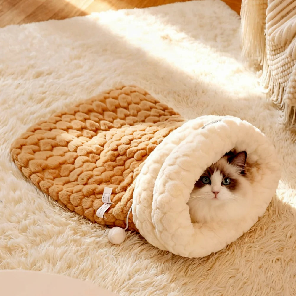 Enclosed Plush Cat Bed with Burrow Entry
