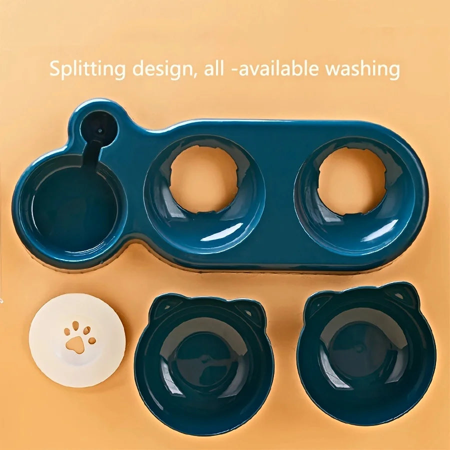 3-in-1 Tilted Cat Food & Water Bowl with Gravity Water Feeder