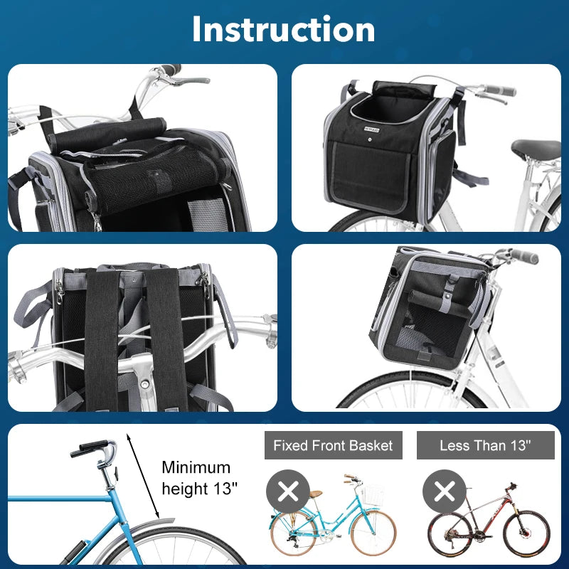 Expandable Dog & Cat Bike Basket Carrier